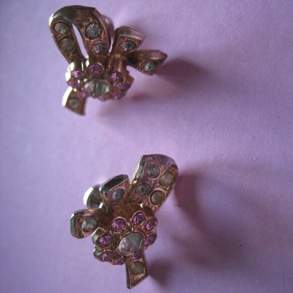 Lot of 5 Vintage Screw Back Clip On Earrings Patented Faux Gold Glass - Picture 6 of 16